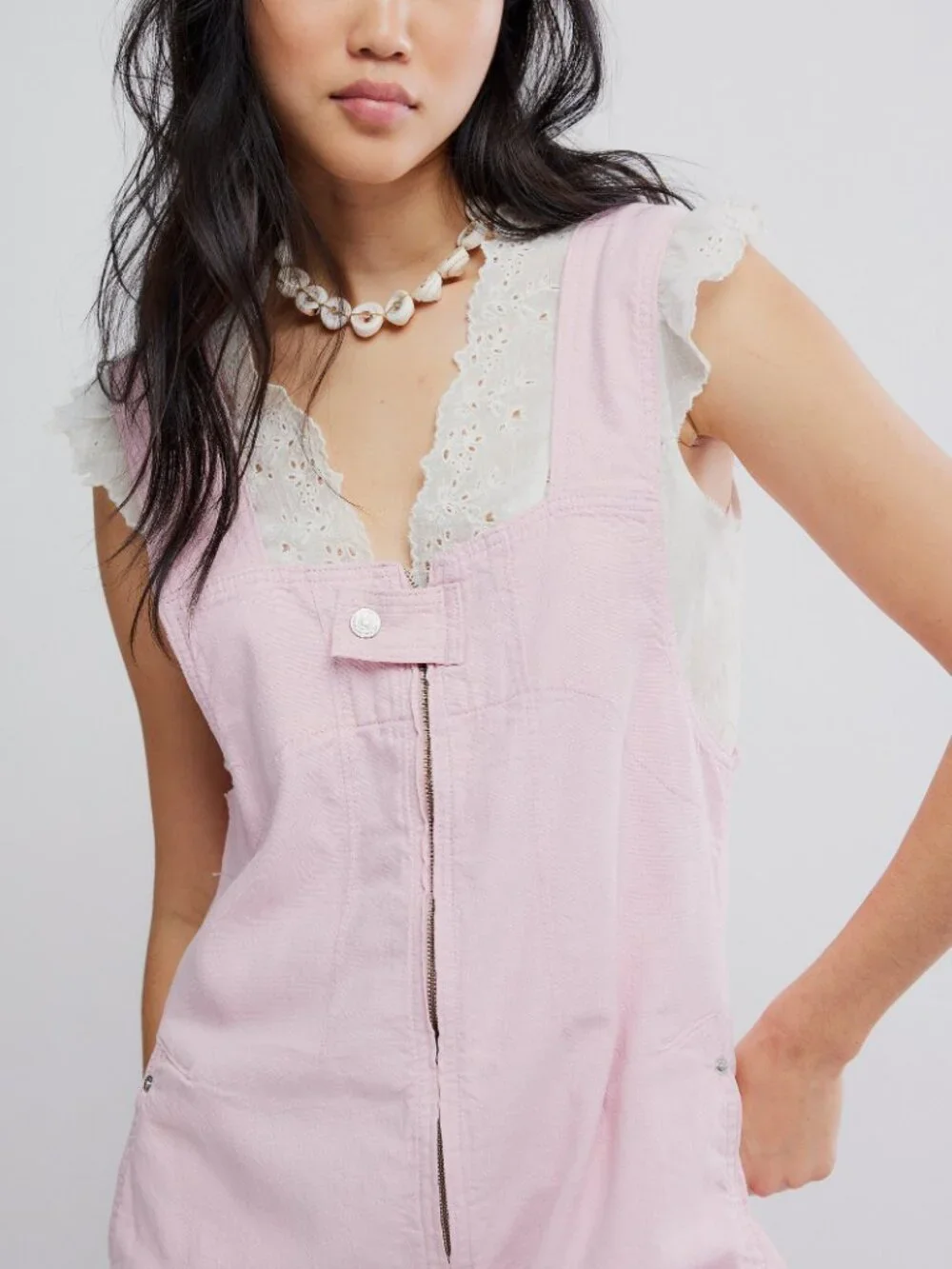 Free People Pink Short Denim Overalls